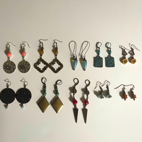 Earring Lot 10 Pair Handcrafted Artisan Earrings  NEW # 185 Bohemian Earrings - Picture 2 of 6
